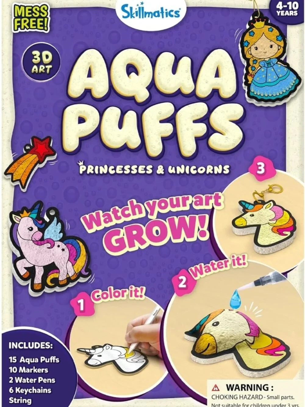 3D Art Kit - Aqua Puffs Paint by Number, Princesses & Unicorns, DIY Craft for